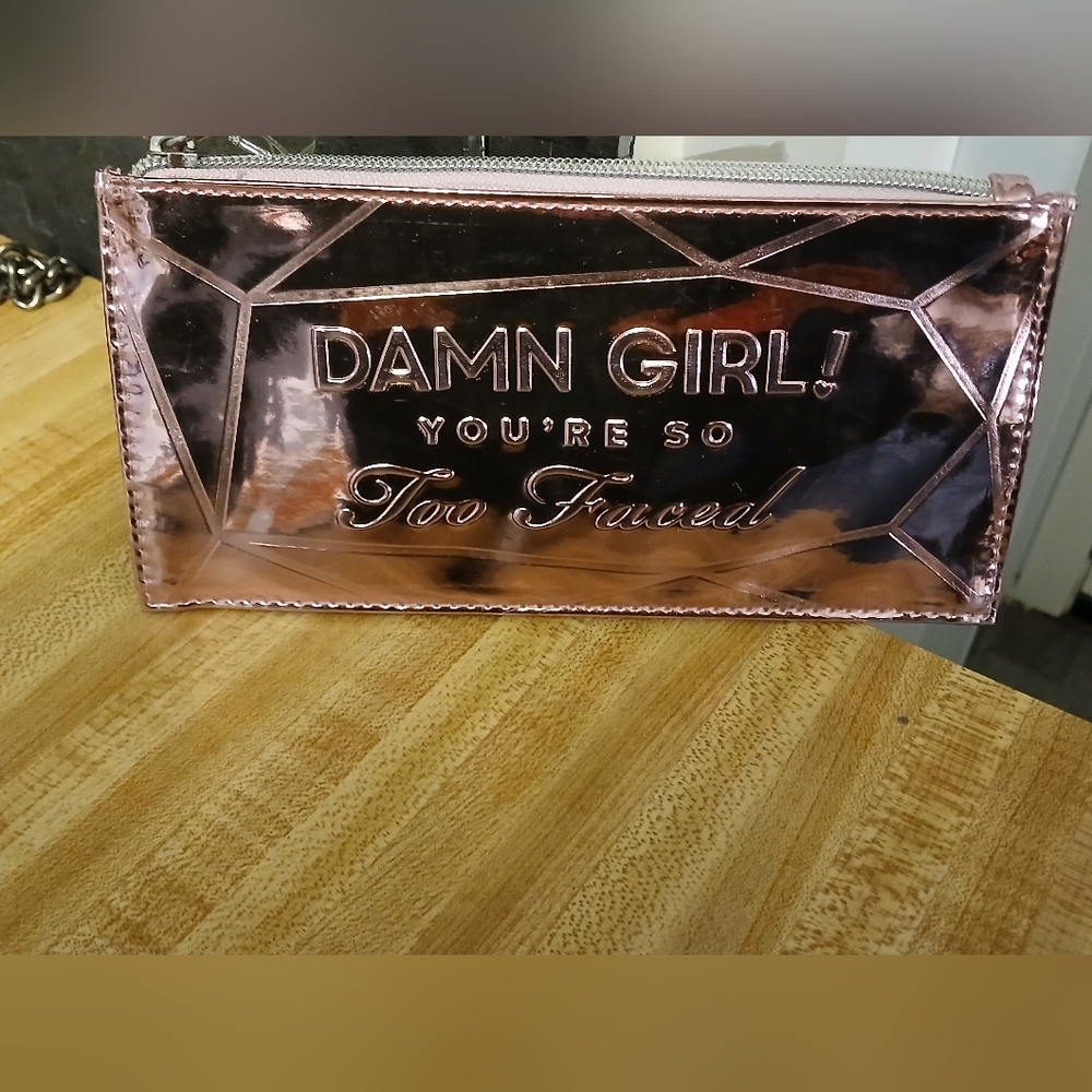 Too Faced NWT Pink Chrome Cosmetic Bag/Wristlet/Clutch